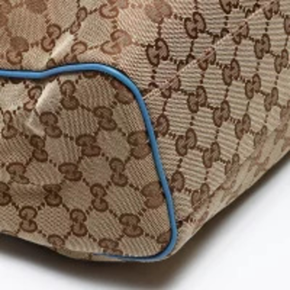 Gucci GG Canvas Sukey Blue Leather Handbag Beige - Picture 5 of 13